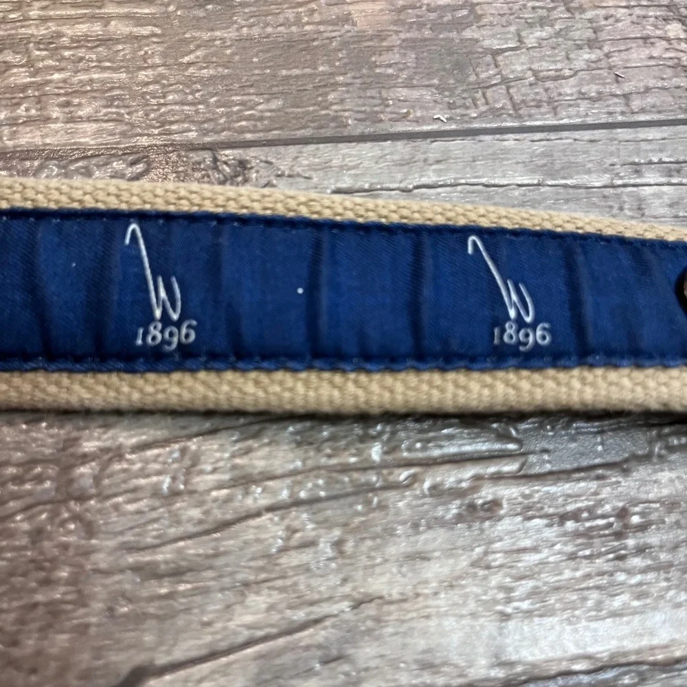 Vineyard‎ Vines Kids Canvas Club Belt Khaki Navy Blue W 1896 Leather Brass 24